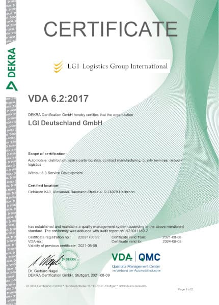 Certificate VDA en