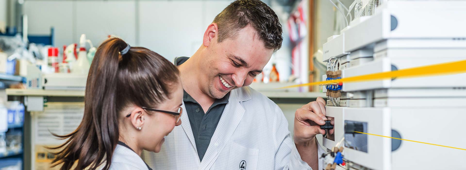 Two people working on healthcare products LGI